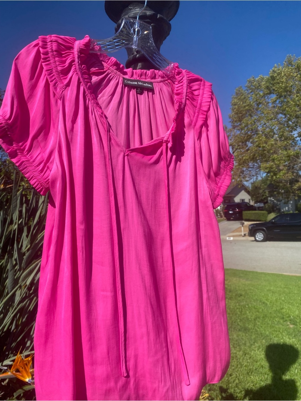 Catherine Malandrino Hot Pink Ruffle Tie Neck Blouse Medium